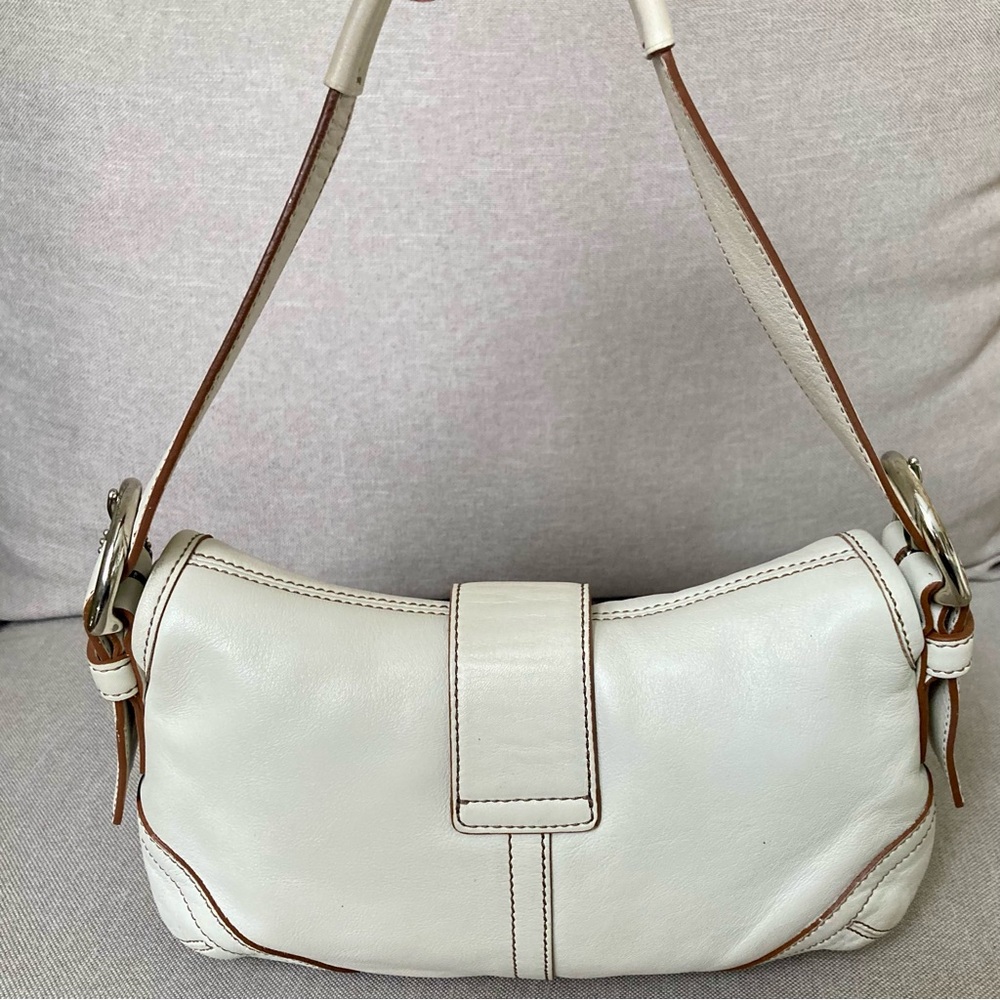 Vintage Coach Soho 9247 White Leather Shoulder Bag Y2K Buckle Purse CleanClassic - Picture 6 of 10